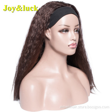 Wholesale African Head Band Natural Head Band Dark Brown Long Yaki Straight Headband Wigs for Black Women Synthetic Hair Wigs